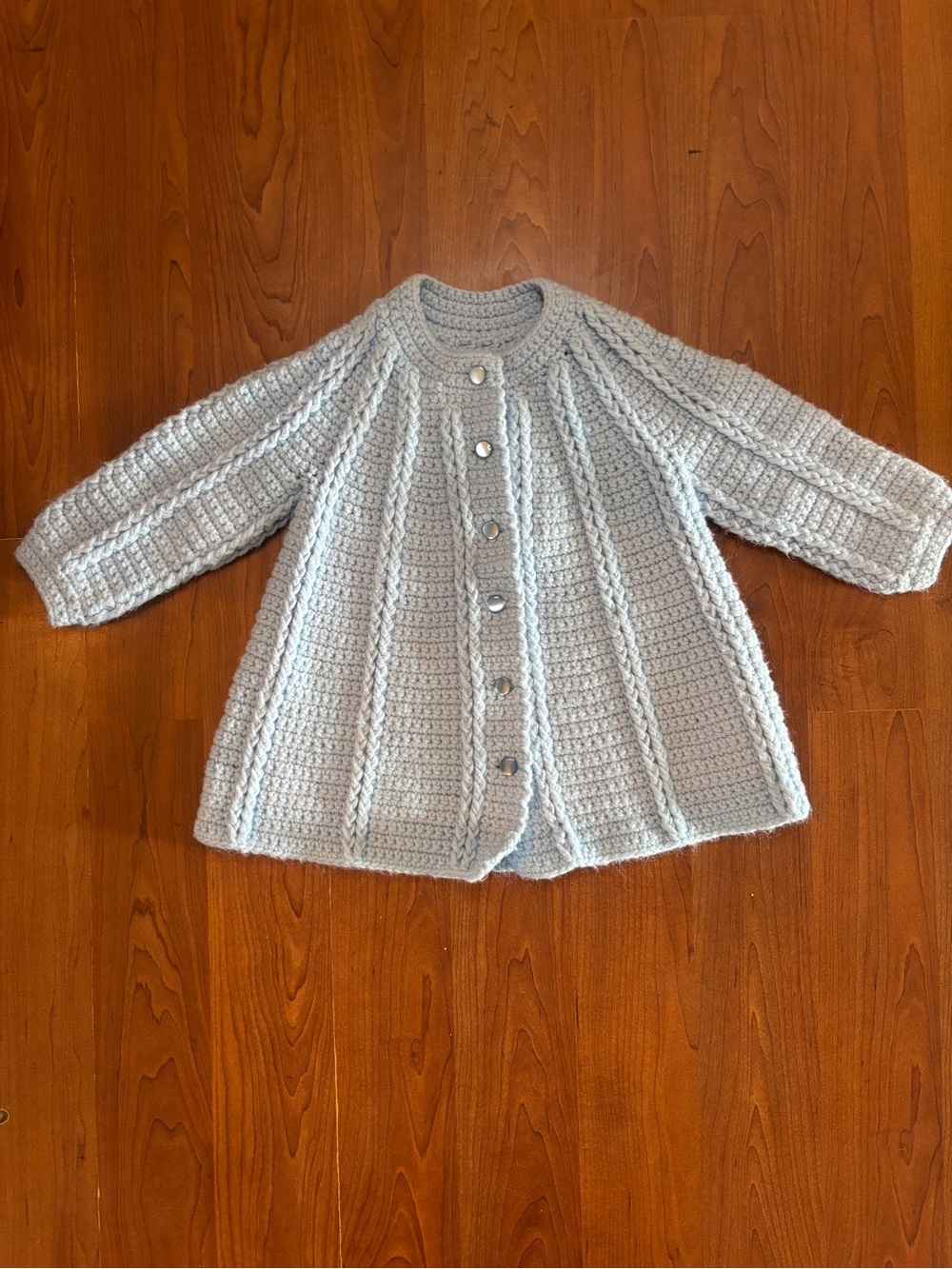 Source Unknown Pale Blue Crocheted Button-Up Cardigan
